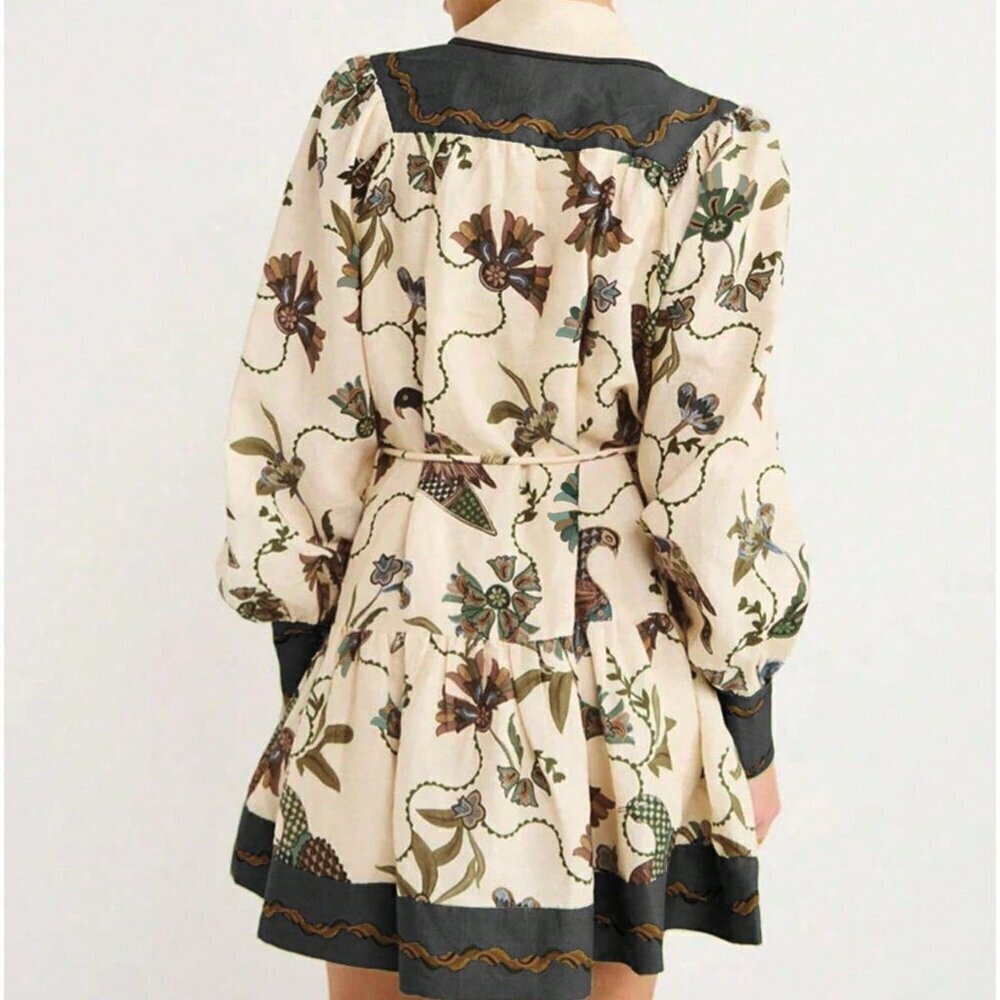 Casual Women's Long Sleeve Bohemian Printed Short Dress - Picture 2 of 4